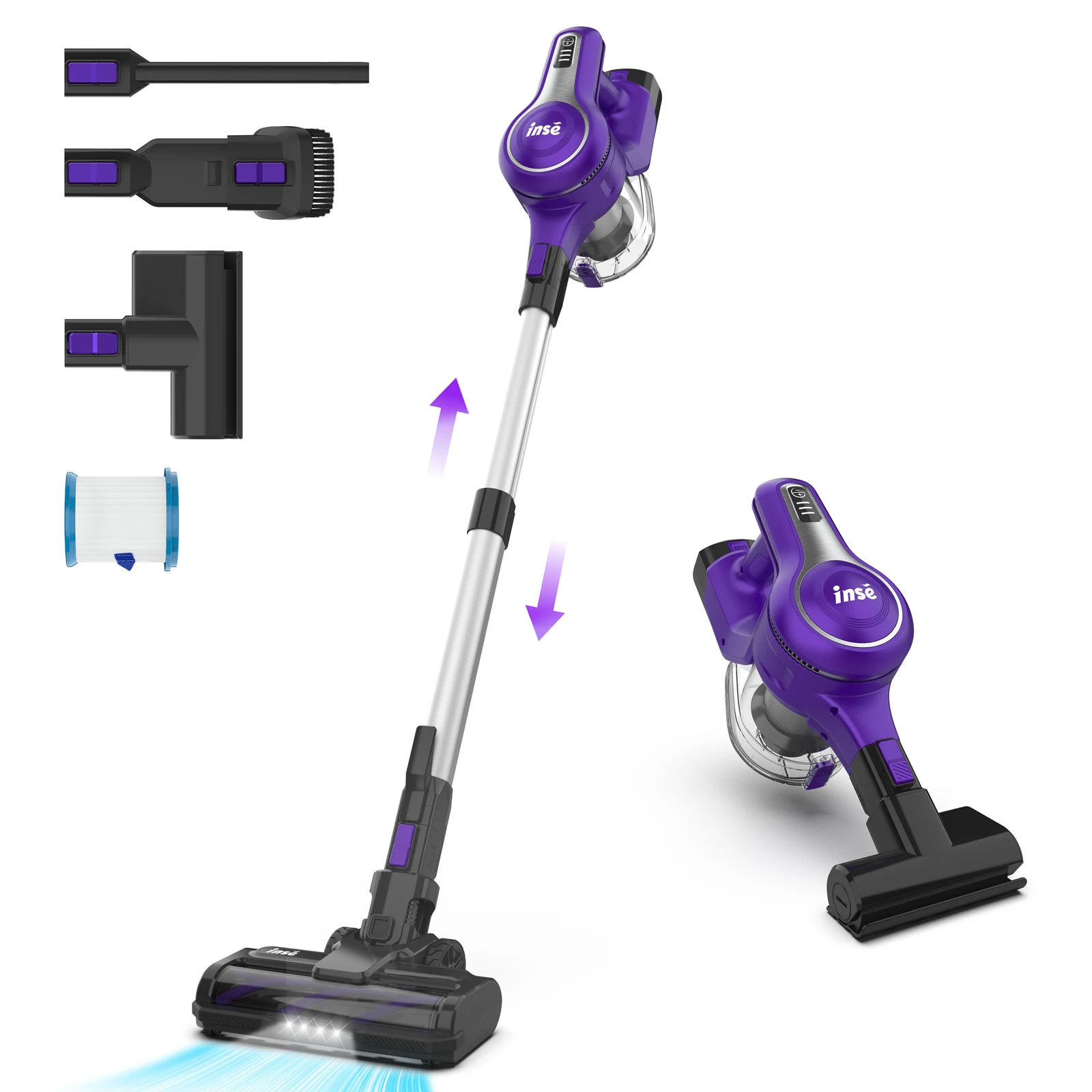 INSE S62  Cordless Vacuum Cleaner, Up to 45 Minutes Run-time, 30KPA Powerful Suction, for Hardwood Floor Carpet Pet，Purple,Blue