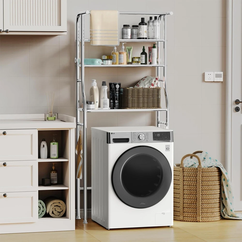 Badezimmer-Aufbewahrungsregal, vertikales Waschregal, 3er-Set aus Edelstahl, 68x25x165cm, höhenverstellbar, geeignet für Waschmaschine, Trockner, Toilette, Badezimmer, Haushaltsaufbewahrung,