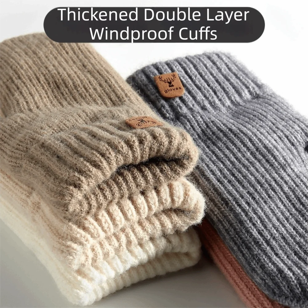 Fashion Fluffy Double-Layer Mittens Thick No Shedding Warm Gloves Vertical Striped Pattern Warm Knit Mittens Party Occasions
