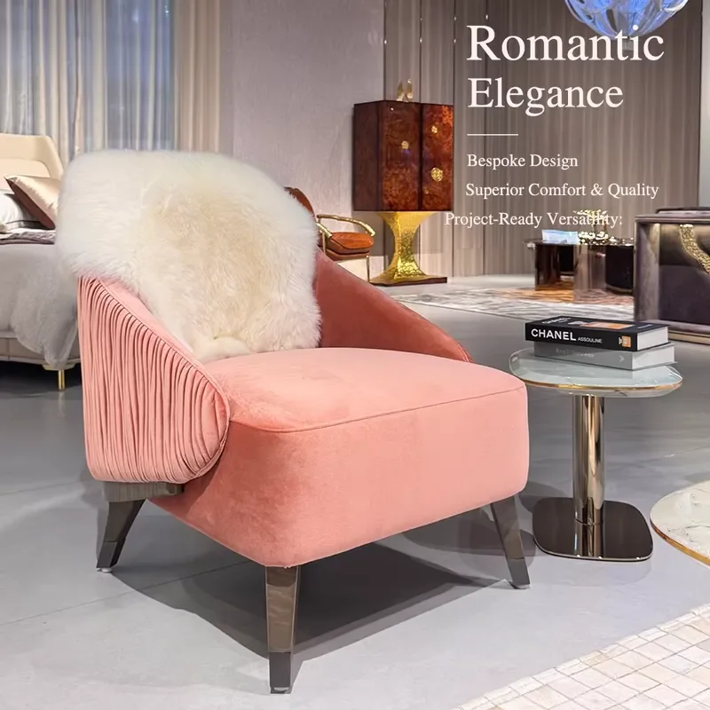 Luxury Modern Pink Velvet Armchair Custom Designer Leisure Chair High End Decorative Furniture for Villa Hotel Project Foshan