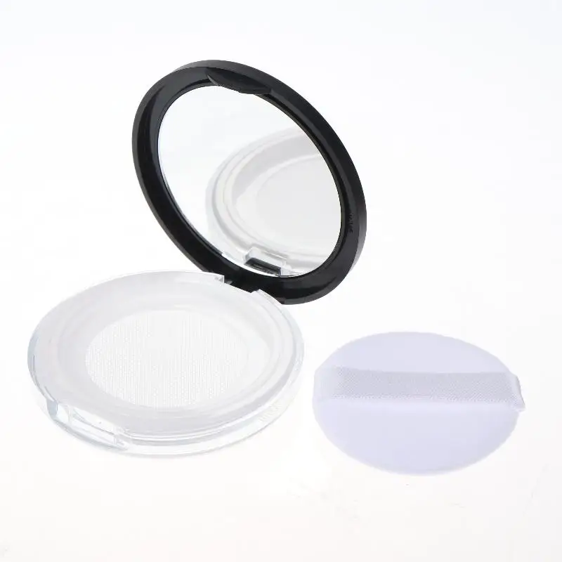1 Stück 3g Reise-Make-up-Dose mit Sieb, tragbarer, ultradünner, schwarzer Kunststoff-Puderbehälter mit Spiegel und Puderquaste – Detail 3
