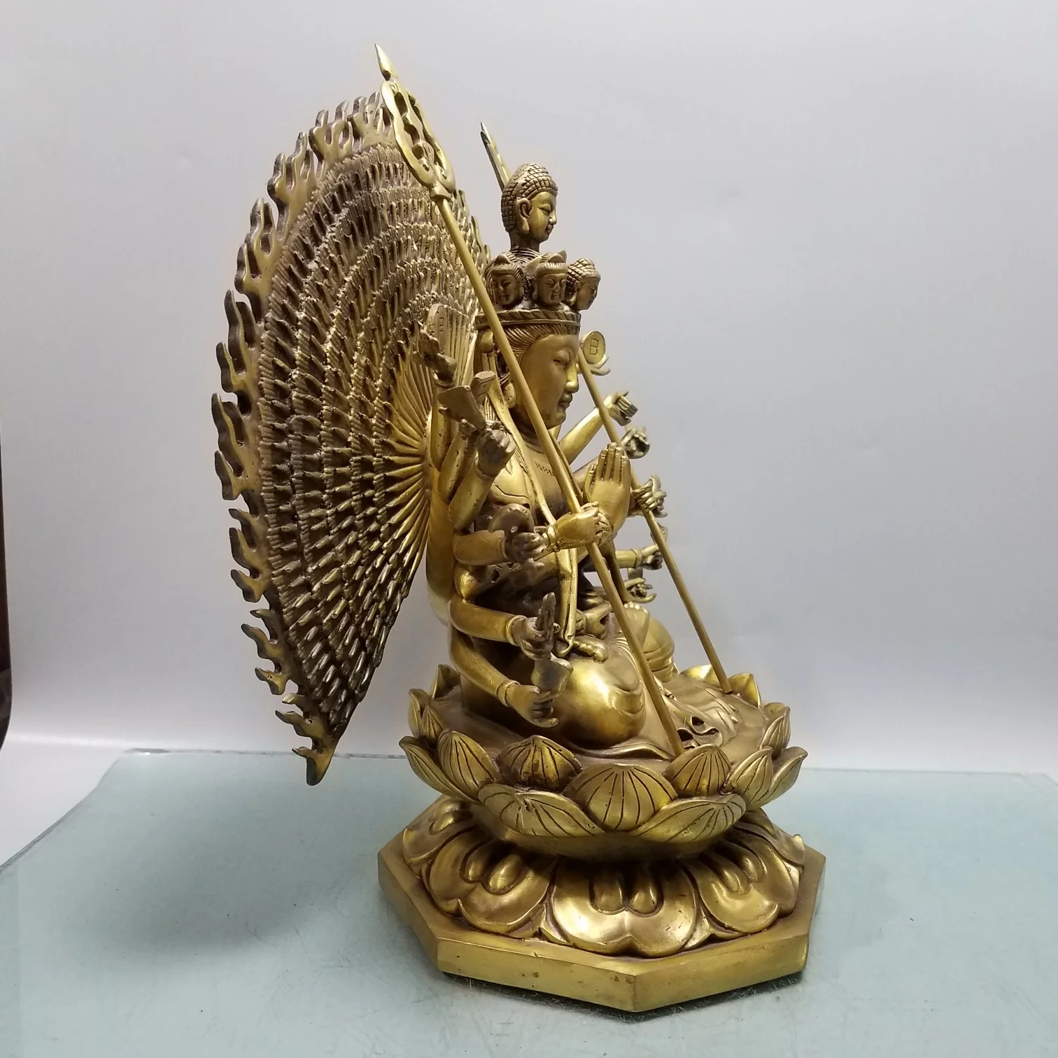 13”Tibetan Temple Collection Old Bronze 1000 arm Guanyin Cundhi Bodhisattva Backlight Sitting Buddha Worship Hall Town house