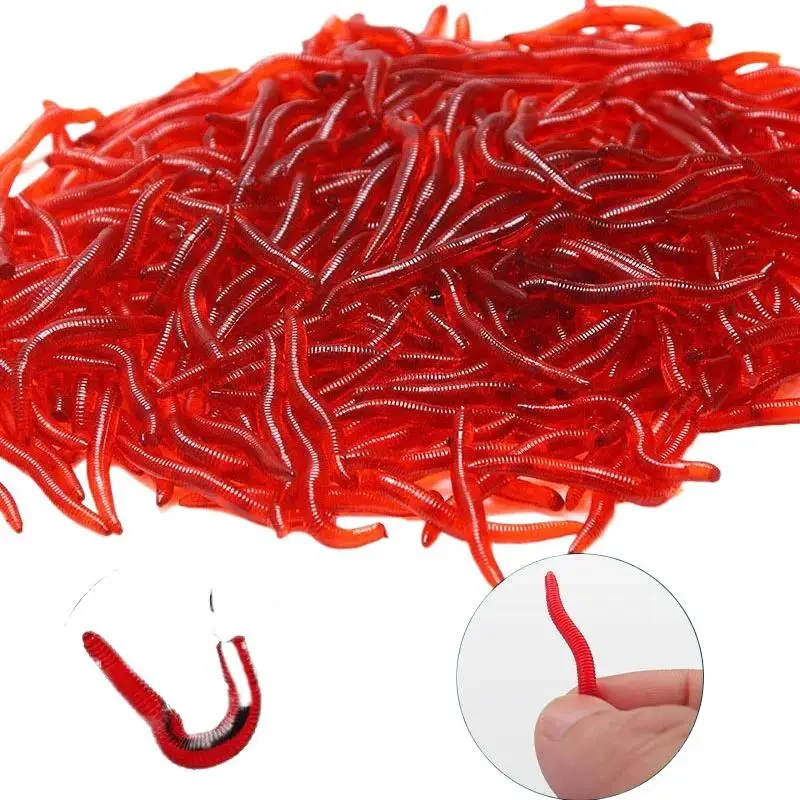 Angelköder 50 Stück Weiche Elastische Rote Wurmköder aus Kunststoff Realistisches Design Langlebig für Süßwasserfischerei – Detail 2