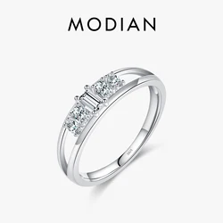 MODIAN Double Layer Lines CZ Ring Pure 925 Sterling Silver Fashion Party Zircon Female Finger Ring For Women Fine Jewelry