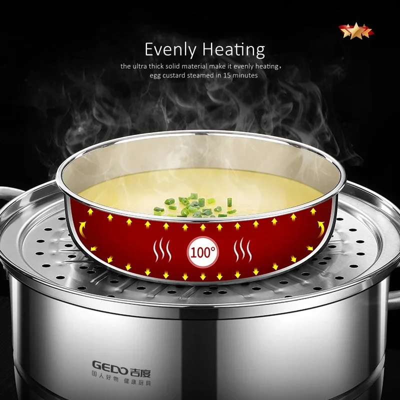 Certification 217mm Diameter Egg Custard Steamer Pure 304 Stainless Steel Food Steaming Basin Fall Resistant Salad Bowl