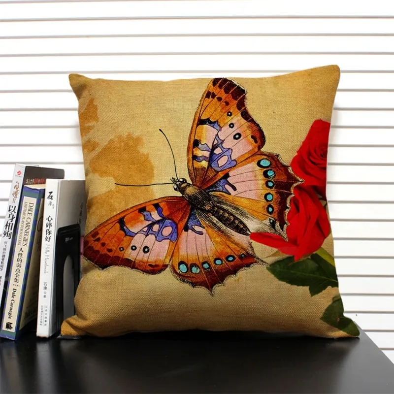 Butterfly Pattern Linen Cushion Cover Sofa Pillowcase Home Decoration Pillow Cover Throw Pillow Case Is Common In All Seasons