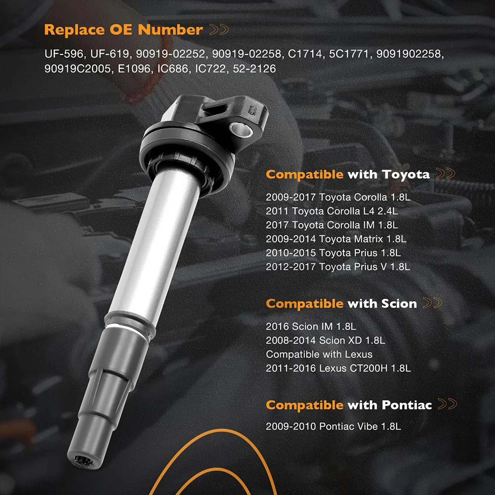 ملف الإشعال متوافق مع تويوتا كورولا ماتريكس بريوس سليل IM سليل XD لكزس CT200H بونتياك فيبي والمزيد # UF-596 #6
