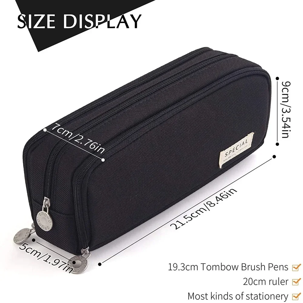 Kawaii Large Storage Pencil Case-3-Compartment Bag, Double-Side Open, Student Stationery, Desk Organizer for School Use