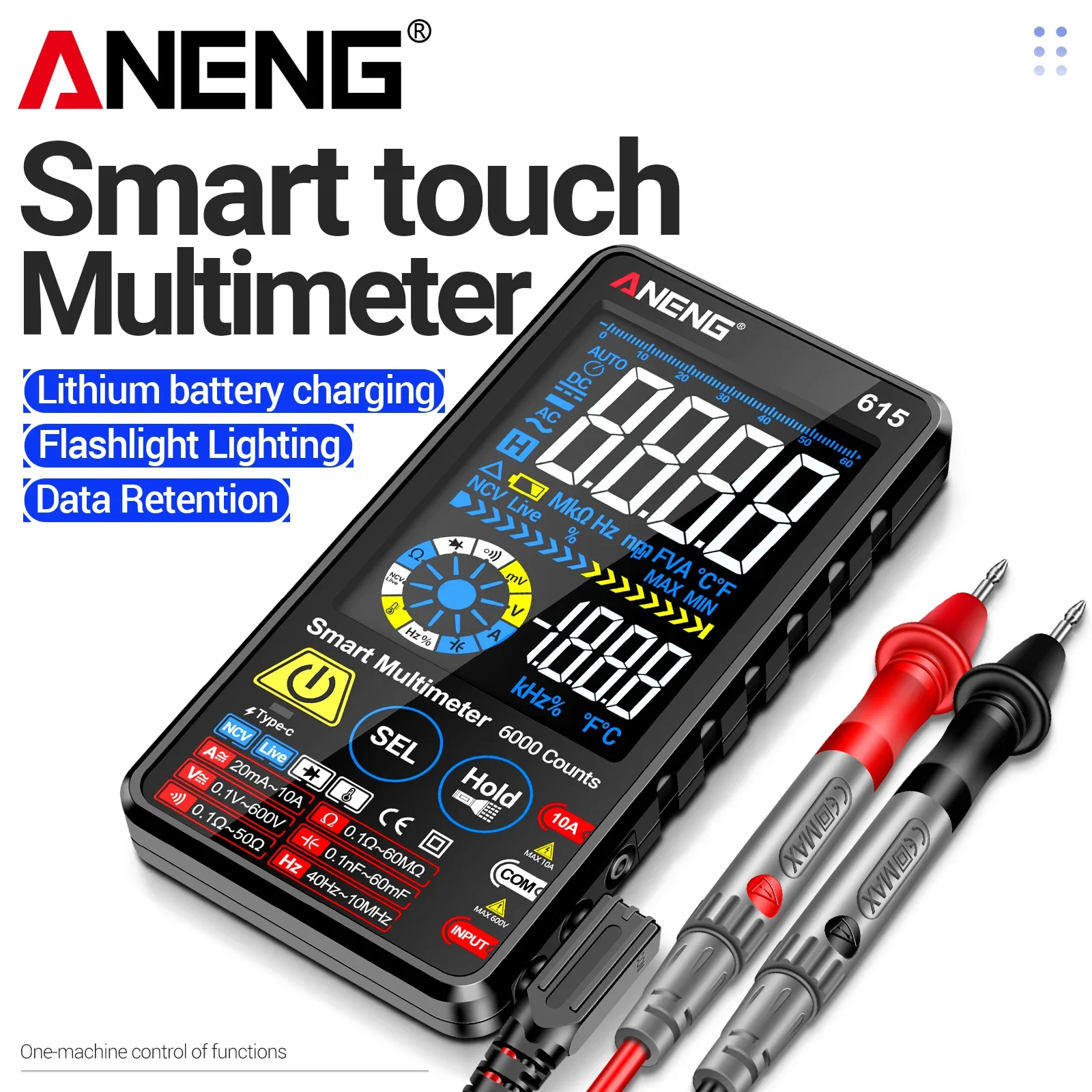 ANENG 615 Rechargeable Touch Screen Multimeter 6000 Counts NCV Live Wire Detector Temperature Frequency Capacitor Circuit Tester