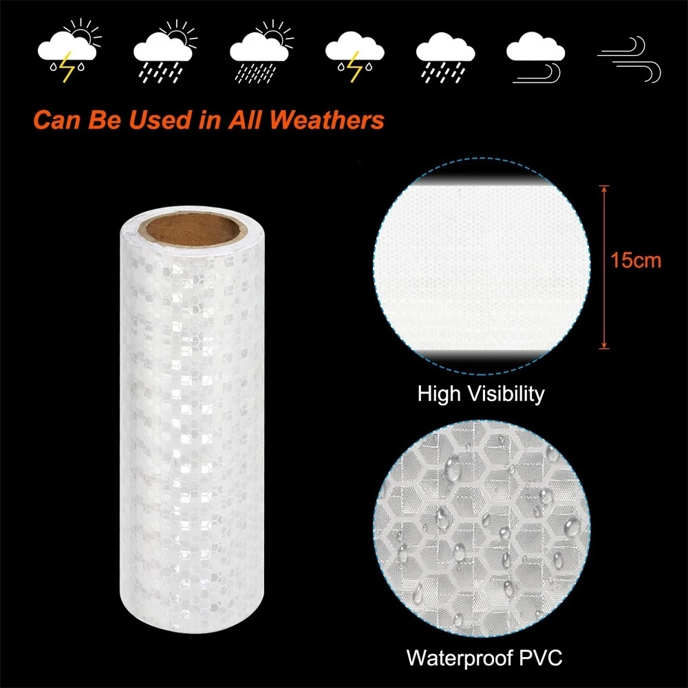 6InchX16FT Waterproof High Visibility Reflective Tape White Self-Adhesive Warning Safety Strips Reflectors Sticker For Car Truck