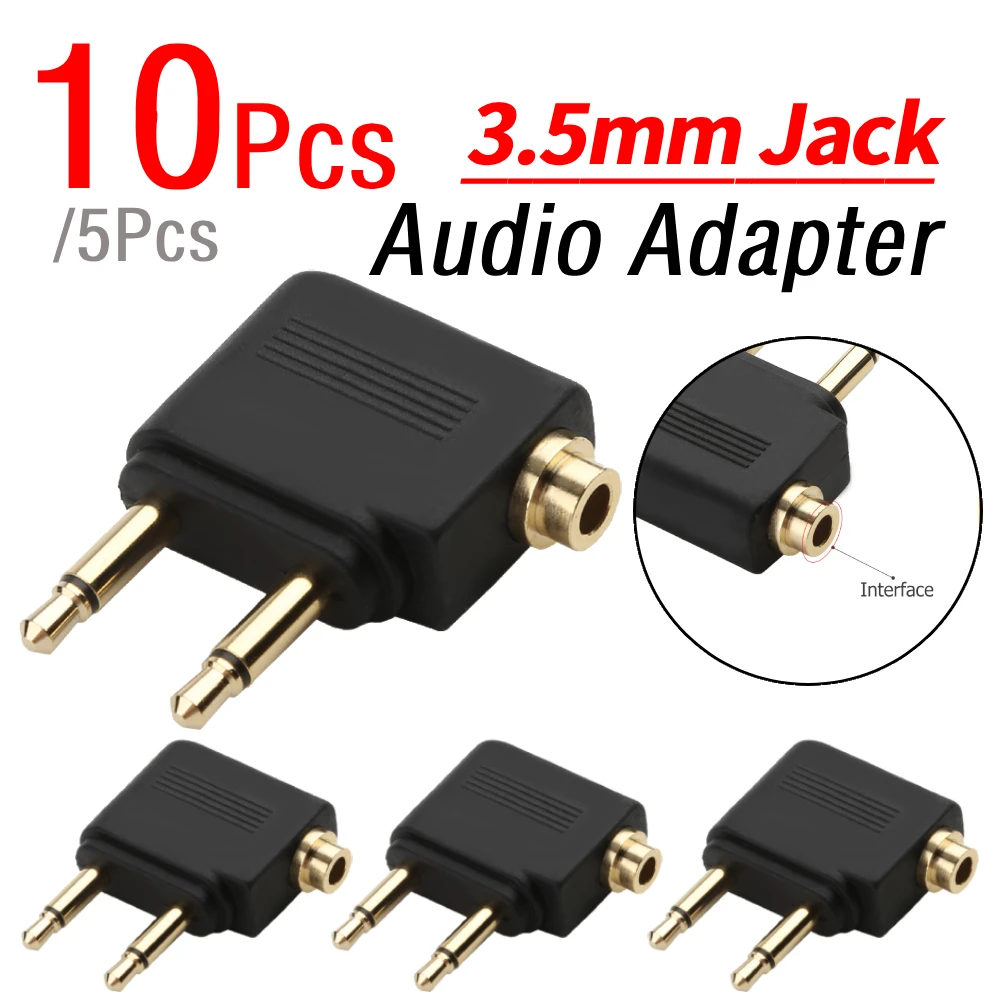 5/10Pcs Audio Adapter 3.5mm Plug Jack Airline Airplane Earphone Headphone Audio Adapter for Airplane Travel Headphone Earphone
