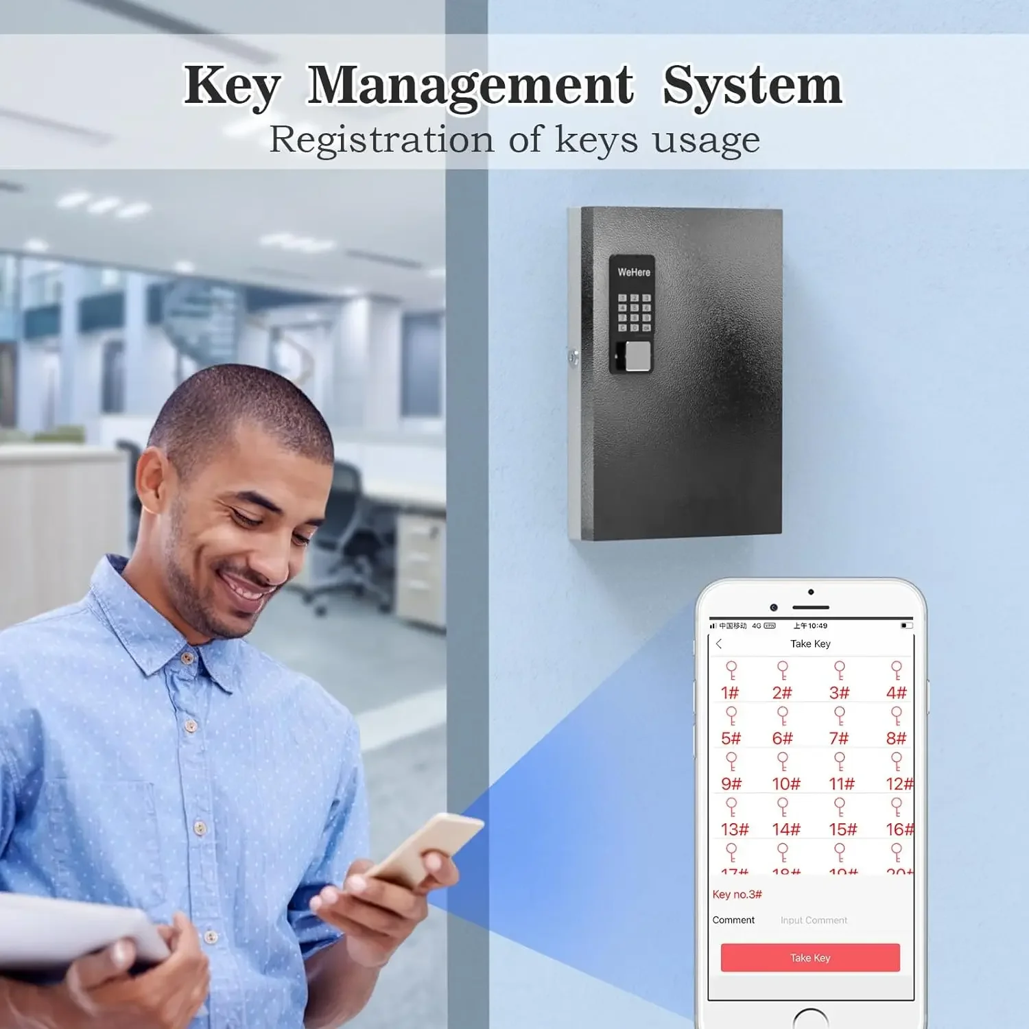 Imagem -03 - Wehere-smart Wall Mounted Armário de Armazenamento Chave 32 Key Lock Box Otp App Bluetooth Código Fixo Desbloqueio Key Management Seguro