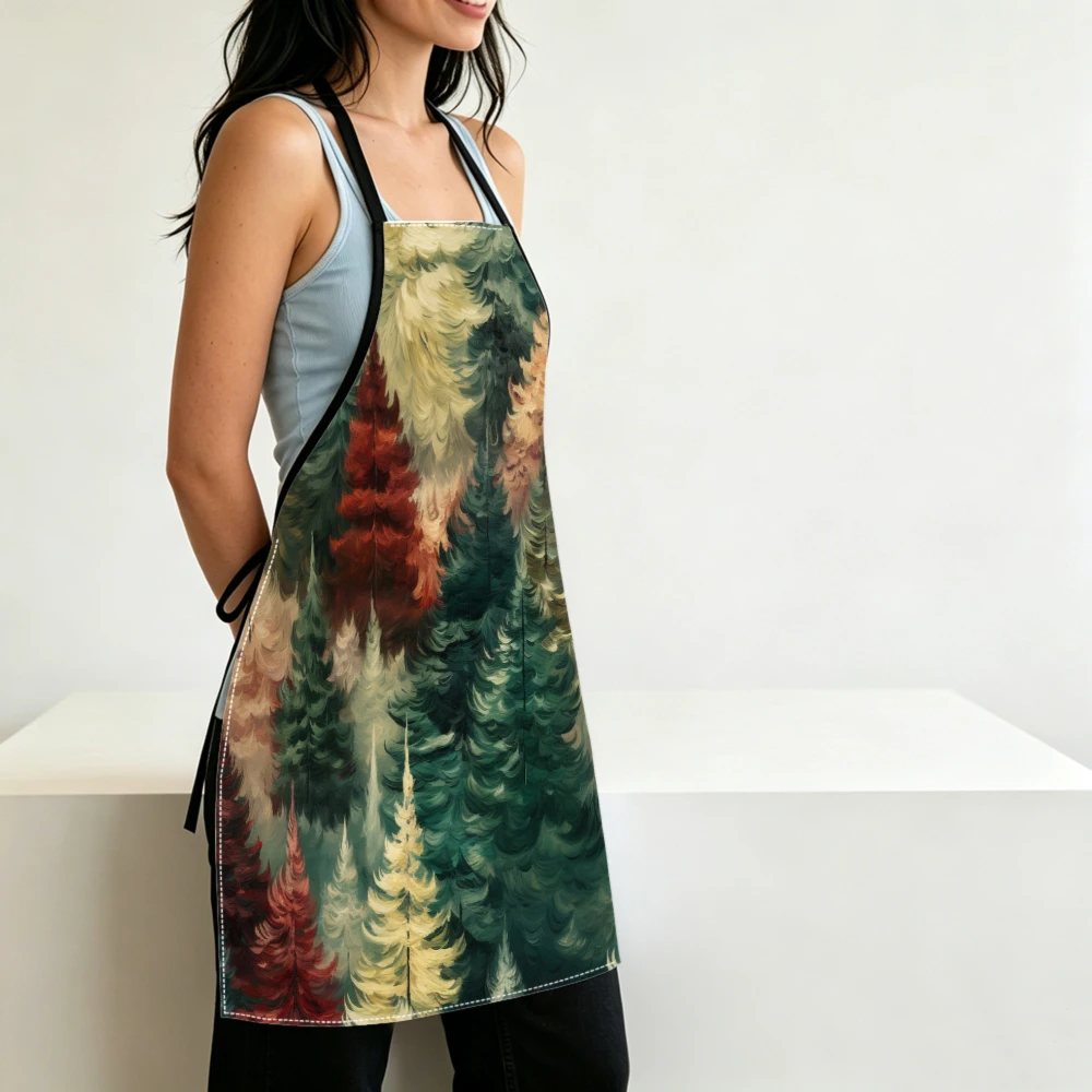 Artistic Forest Print Apron Kitchen Aprons Cooking Baking And Dining Protection Adjustable Bibs