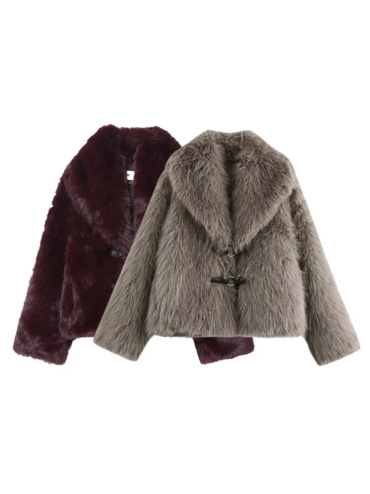 

HH Winter Female Elegant Warm Street Style Jacket Fashion Women Faux Fur Effect Jacket High Collar Long Sleeves Solid Outwear