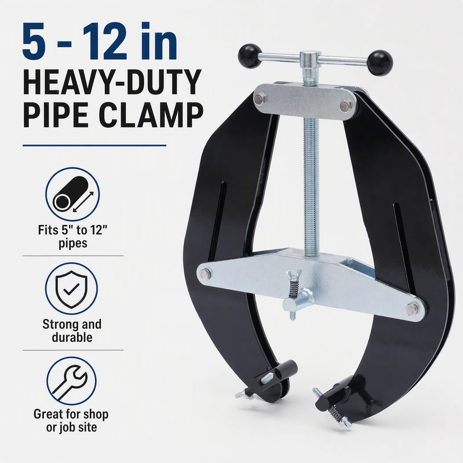 Pipe Clamp 5-12 in Heavy-Duty Pipe Clamps - Model A3 Pipe Fitting, Fit-Up Welding T-Shaped Handle for 5