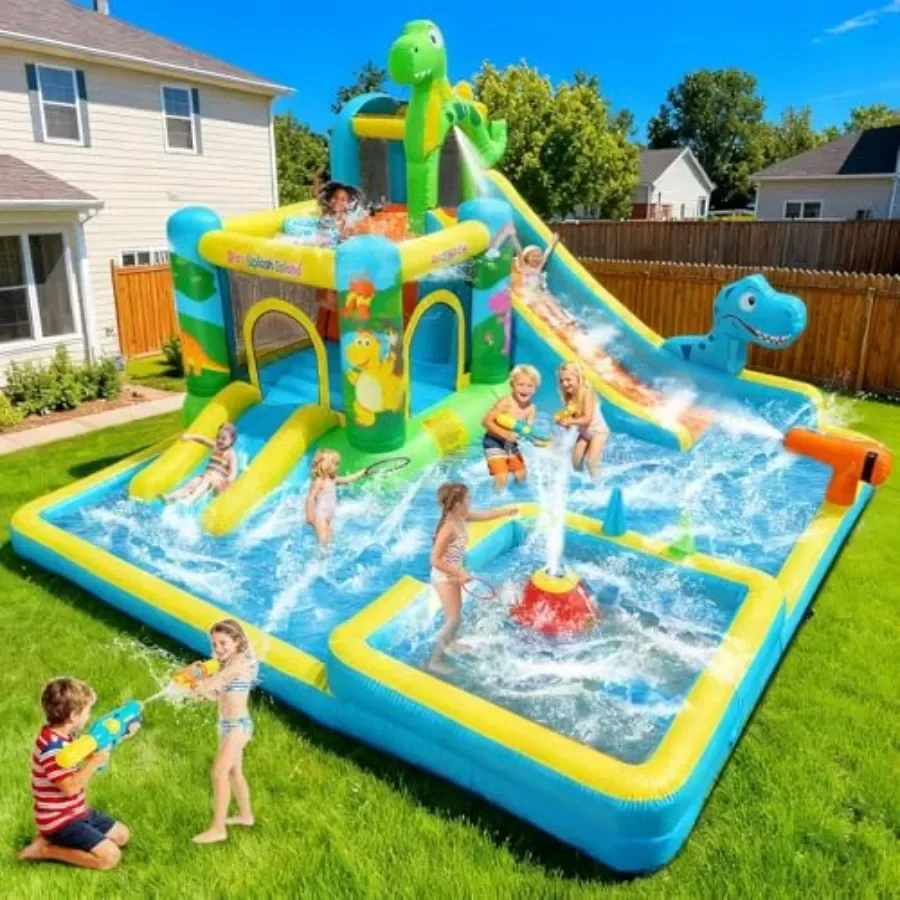 

Inflatable Water Slide Bounce House for Big 8-2, Large Bounce House with Water Slide, Long and Short Slides, Splash Pool, Boxin