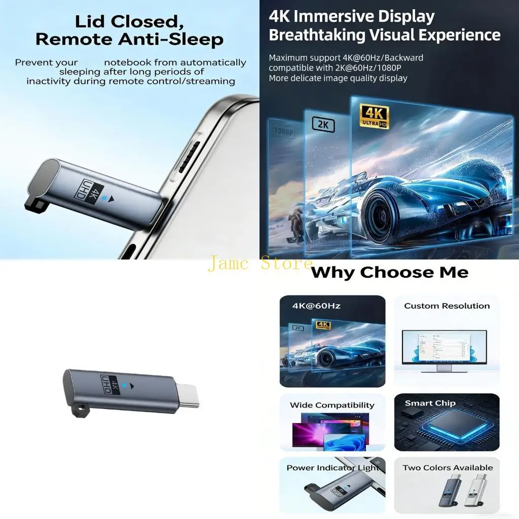 LX0B 4K UHD Dummy Plug 1080P 60HZ Light Adapter Fake Load Plug and Play Virtual Display Emulator