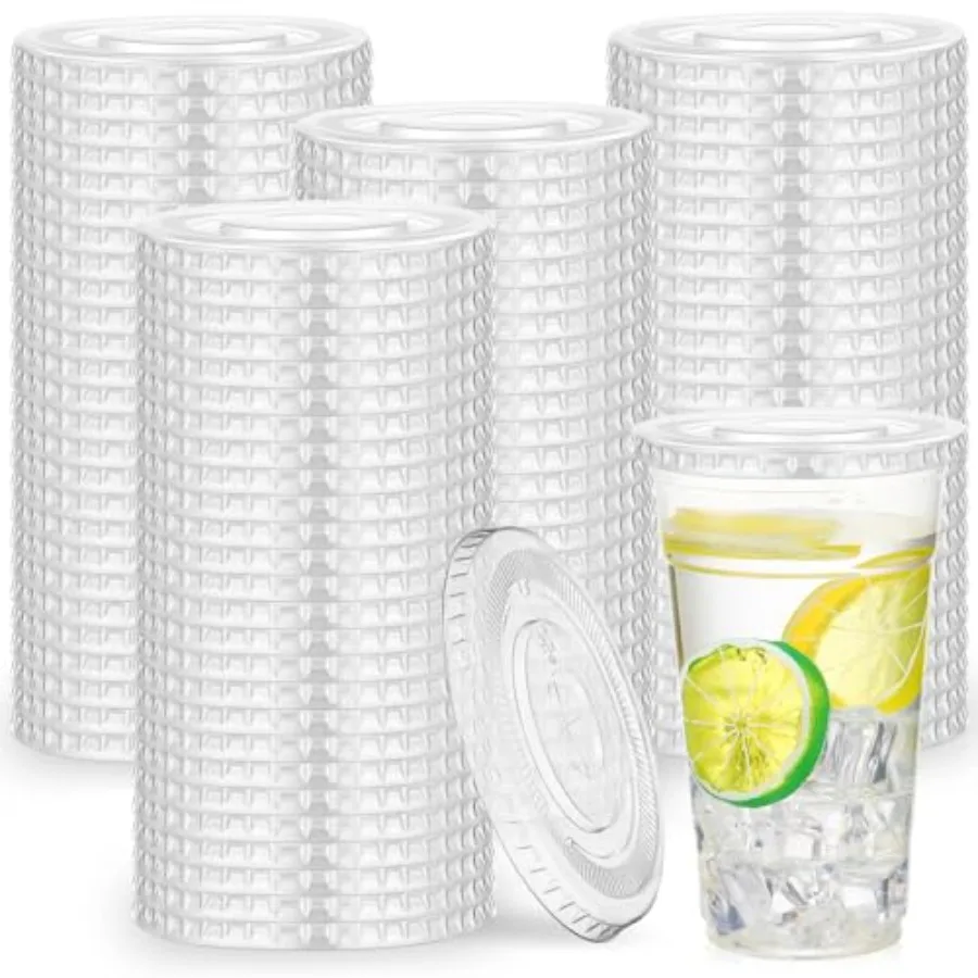 

500 Count 107mm Clear PET Plastic Flat Lids with Straw Slot Fits 32oz 42oz 44oz Cups Disposable Plastic Transparent Cup Lids fo