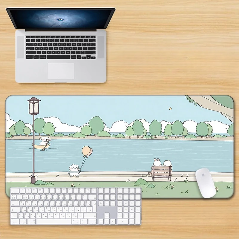 イラストヒーリング部門 Pu レザーマウスパッド特大グリーンガールかわいいコンピュータキーボードパッド学生目の保護パッド