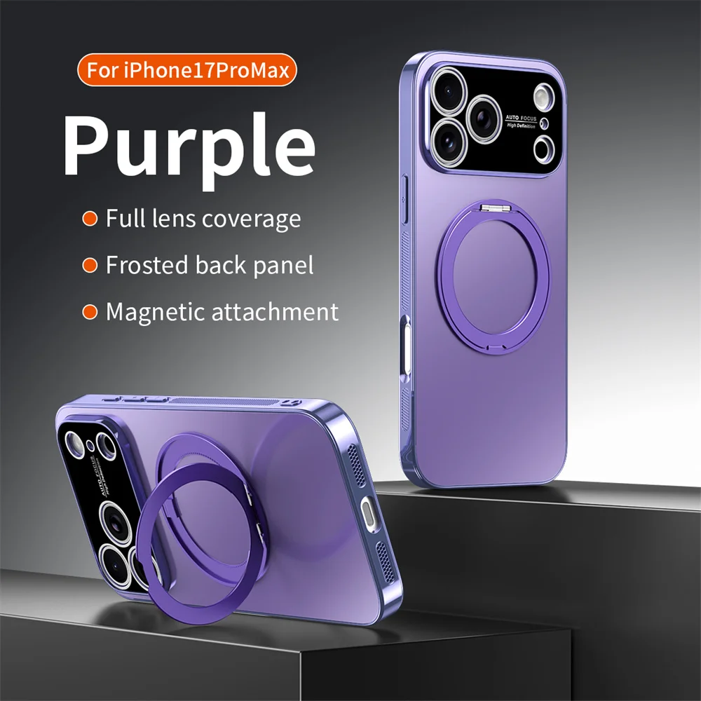 Magnetischer Ring, drehbarer, zusammenklappbarer Ständer, Handyhülle für iPhone 18 Pro Max, 17, 16, 15, 14, 13, mit Objektivschutz, einfarbige Hülle. – Detail 14