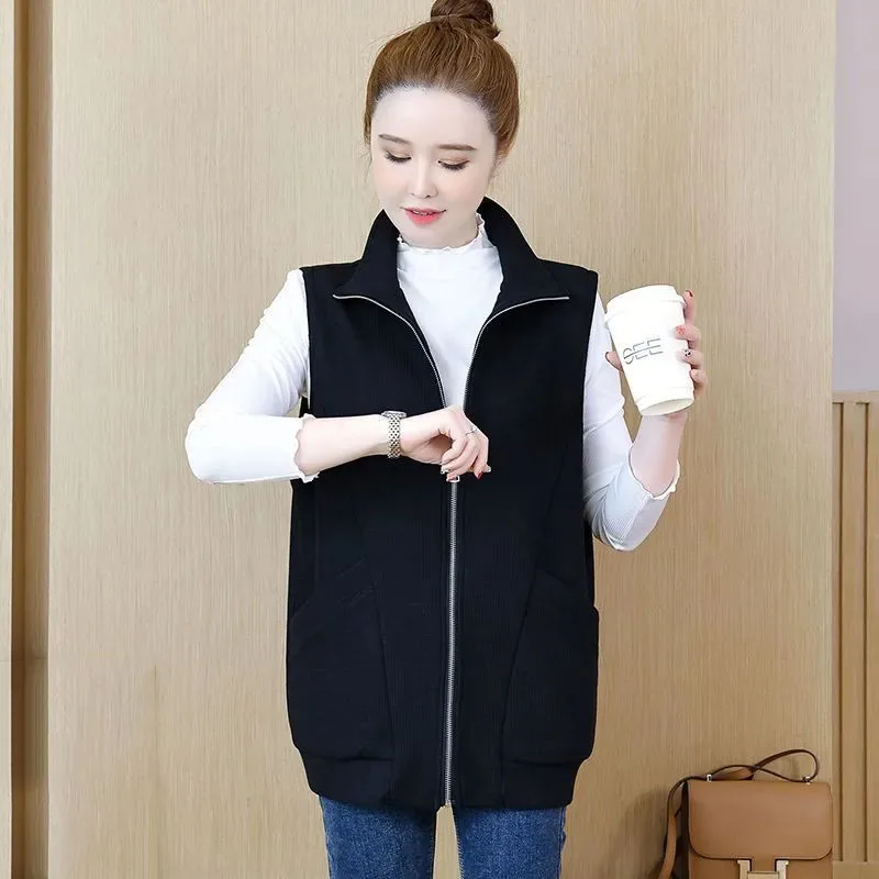 Autumn Attire Female Mid Length Version Vest Coat Women Cardigan Sweatershirts Waistcoat Jacket Lady Fashion  Sleeveless Outwear