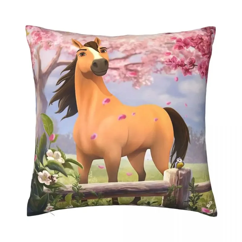 Spirit Riding Free Horses Printed Cushion, Pillowcase, Polyester, Zipper, Gift, Home, 45x45cm Peach skin polyester pillowcase