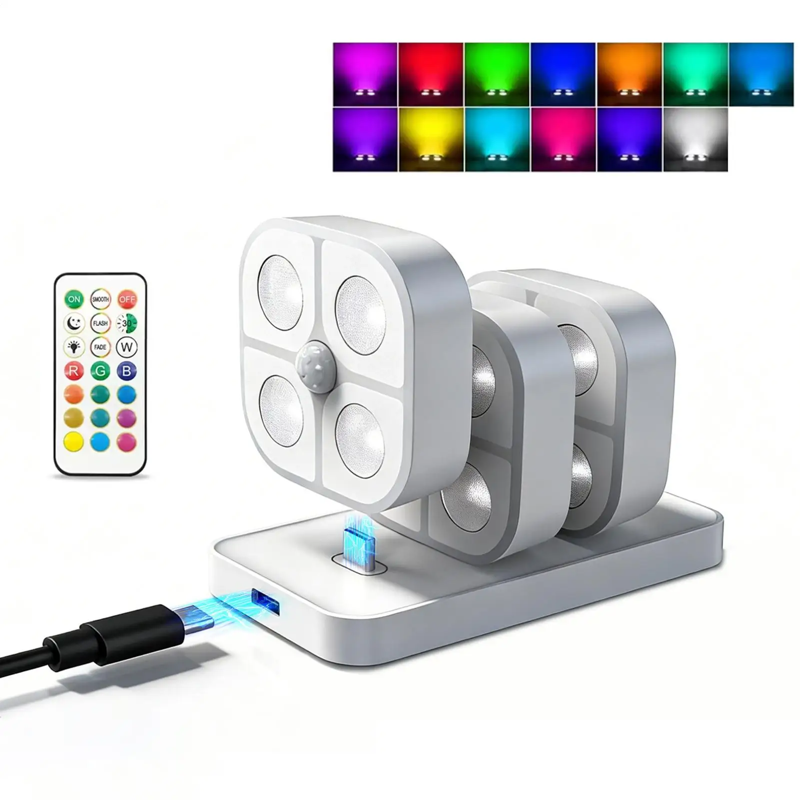 

3 шт. магнитный многорежимный ночник светодиодные лестничные светильники RGB датчик движения дисковый светильник перезаряжаемый беспроводной палубный светильник