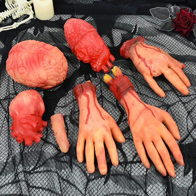 Halloween Simulation Bloody Broken Hand Foot Finger Brain Heart Scary Halloween Party Prop Horror Haunted House Decor Supplies