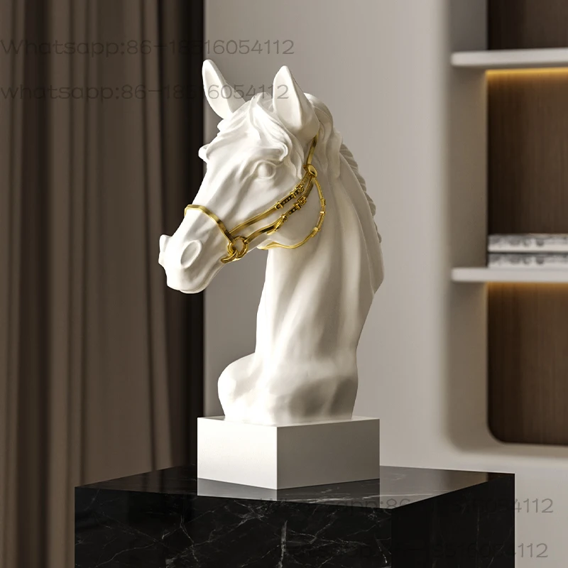 

Gypsum sculpture Artistic horse head ornament Statues Soft decoration living room wine cabinet office Figurines Home Decor