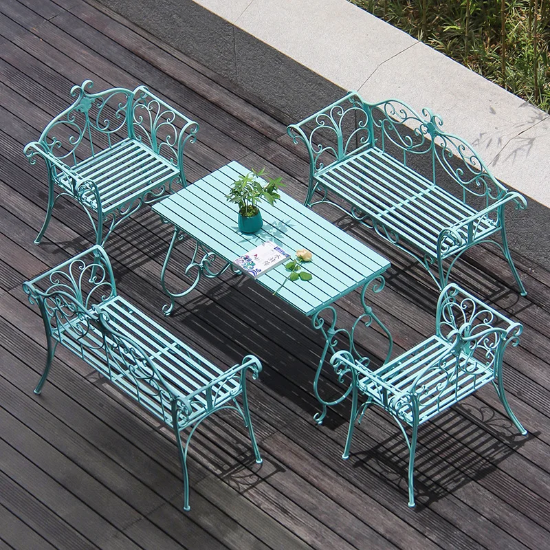 Outdoor European Style Iron Courtyard Leisure Furniture Garden Indoor Balcony Coffee Table Sofa 3PCS Table And Chair Combination