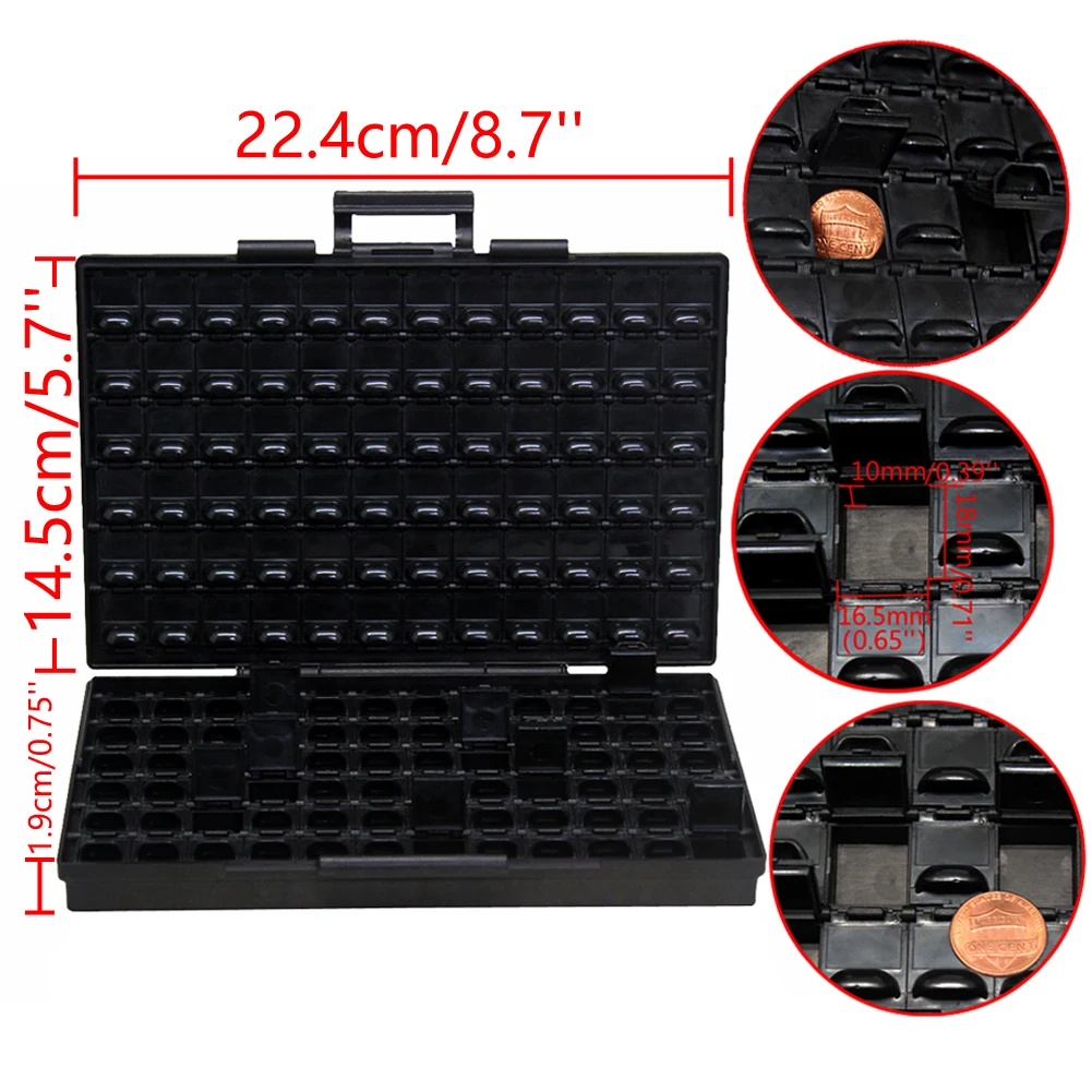 6pcs AideTek BOX-ALL-144 ESD Safe SMD Storage IC Box W/144 Bins Anti-statics SMD SMT Organizer Transistor Plastic Toolbox
