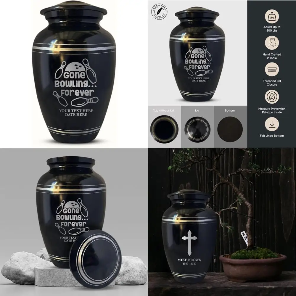 

Урна для кремации для взрослых с индивидуальной гравировкой для чашков — имя и юмористический дизайн для боулинга, уникальный мемориальный подарок на память