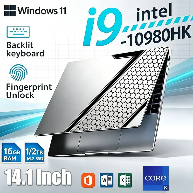 HOT Ultra Slim 14.1" Laptop 32GB 2TB Windows 11 Intel Core I9 10980HK Gaming Computer PC Gamer Office Notebook 1920*1080 HD