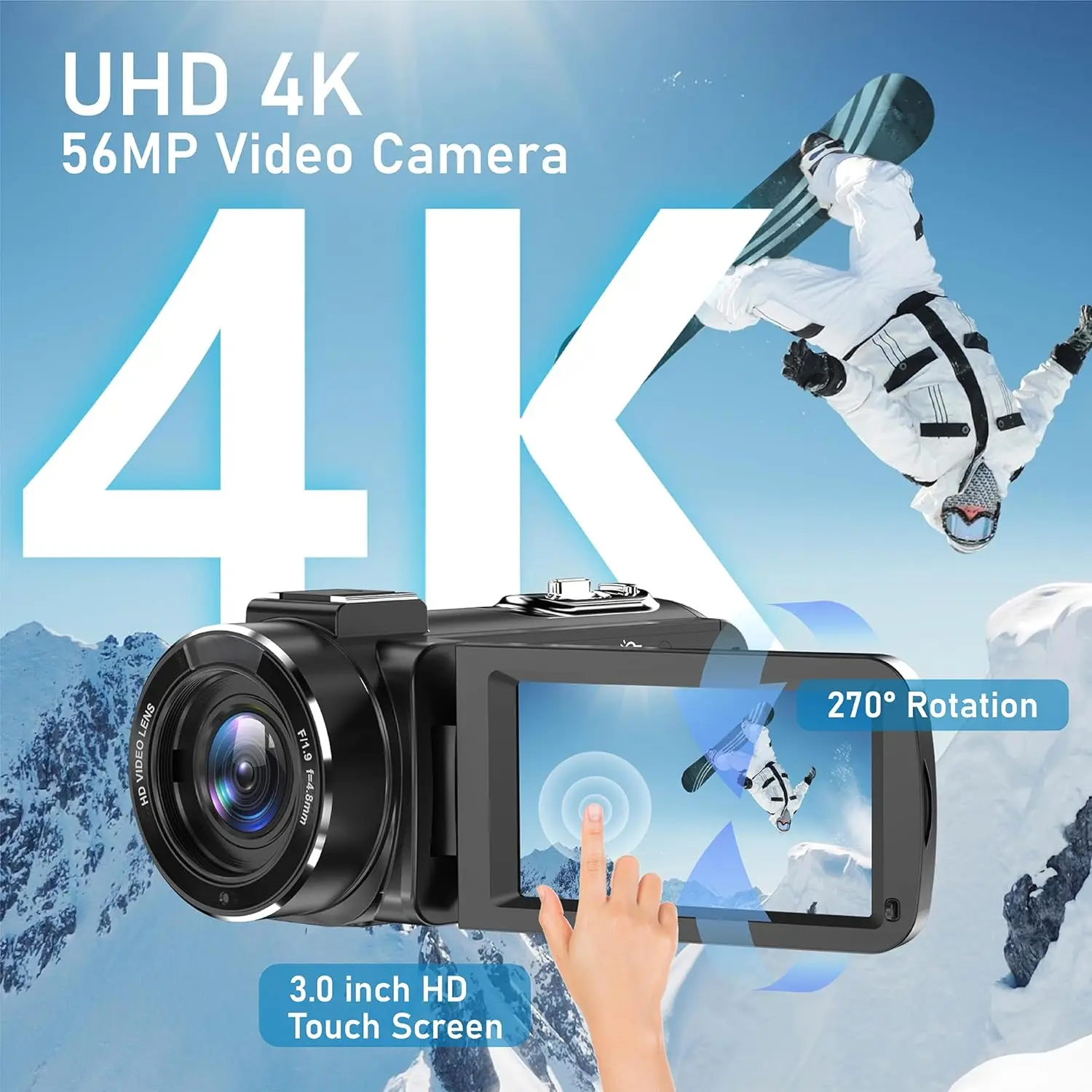56MP 4K Digital Video Camera 18X Infrared Night Vision Vlogging Camcorder 3.0 inch Touch Screen Youtube Livestream WIFI Webcam