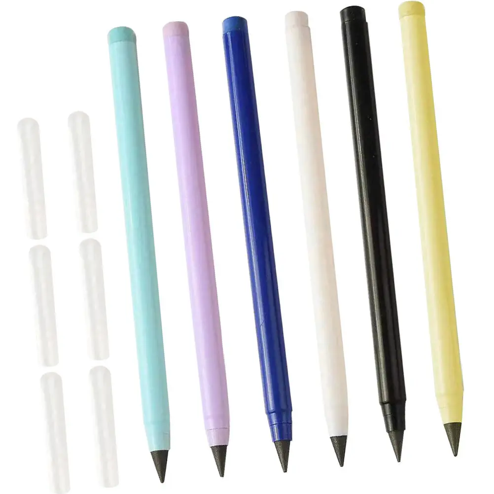 6Pcs Plastic Everlasting Pencils Inkless Non Sharpening Sketch Pencils for Drawing Painting Drafting Art Students Teachers Gift