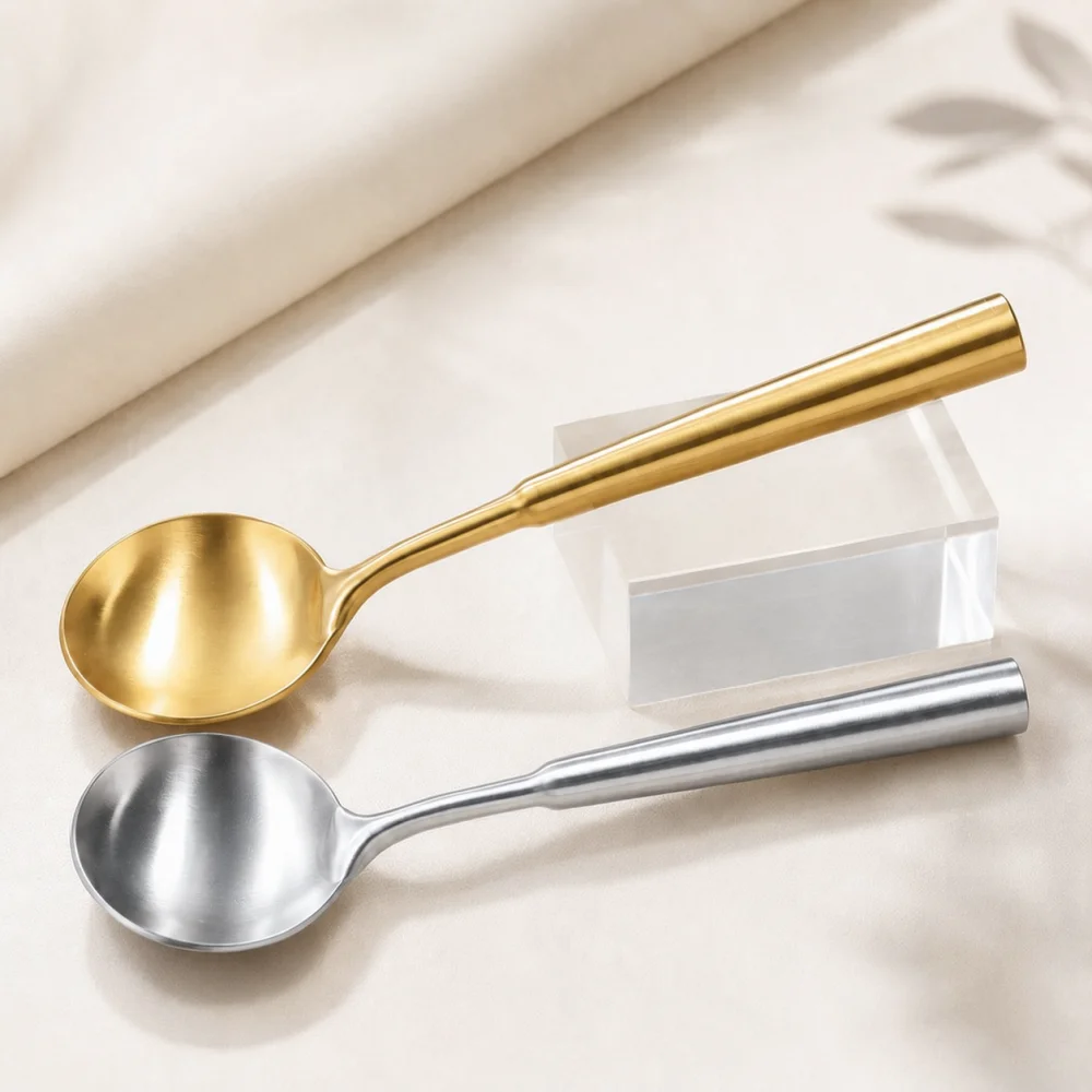 Durable 304 Stainless Steel Soup Spoon Korean Style Round Scoop Modern Hollow Handle Tableware Essential For Home Daily Meals