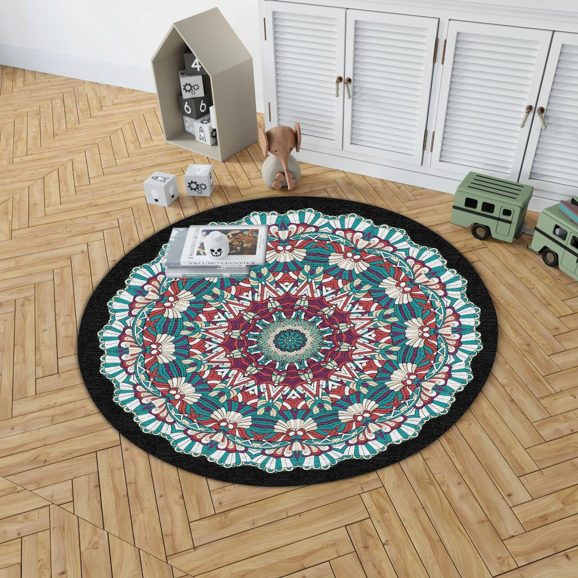 Home Bathroom Colors - Rond vloerkleed met geometrische Mandala-patronen in