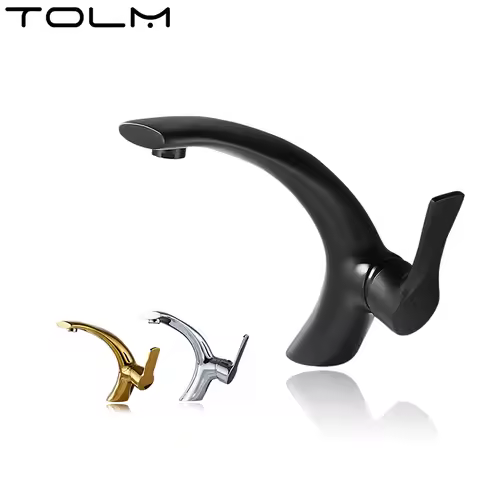 TOLM Luxury Black Faucet Basin Faucet Creative Cold Hot Bathroom Mixer Tap Chrome Sink Tap Deck Mounted Gold Faucet