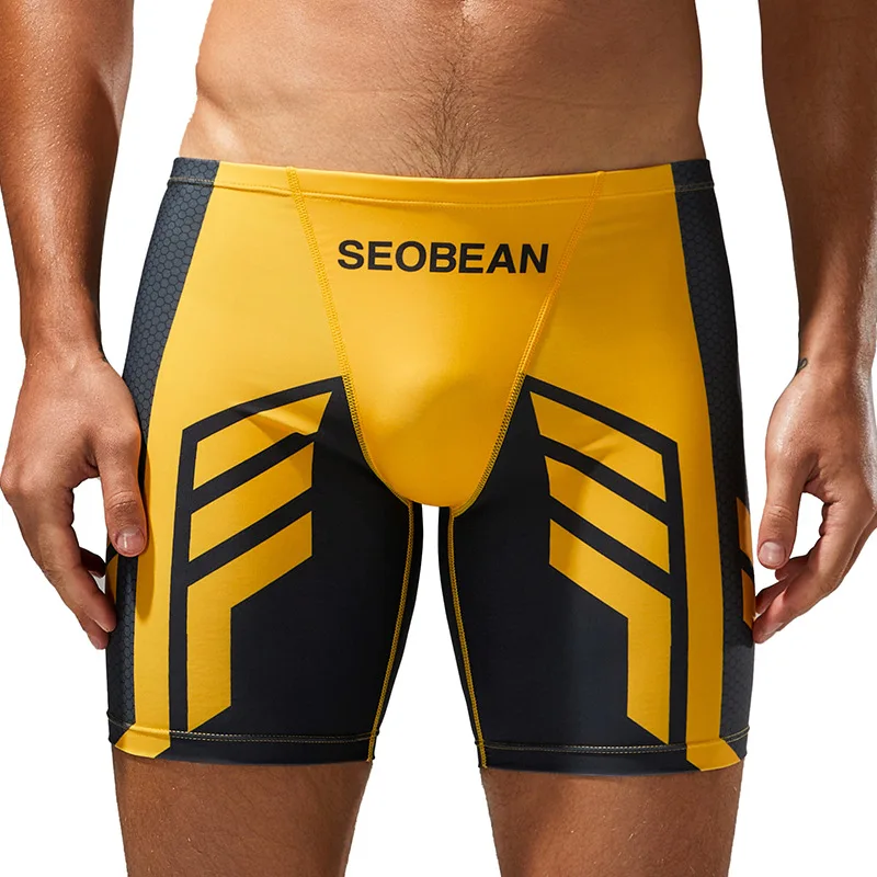 2025 New SEOBEAN Men's Low Rise Color Block Swimming Shorts Summer Swimsuit Tights Shorts Beach Swimwear Swimming Trunks
