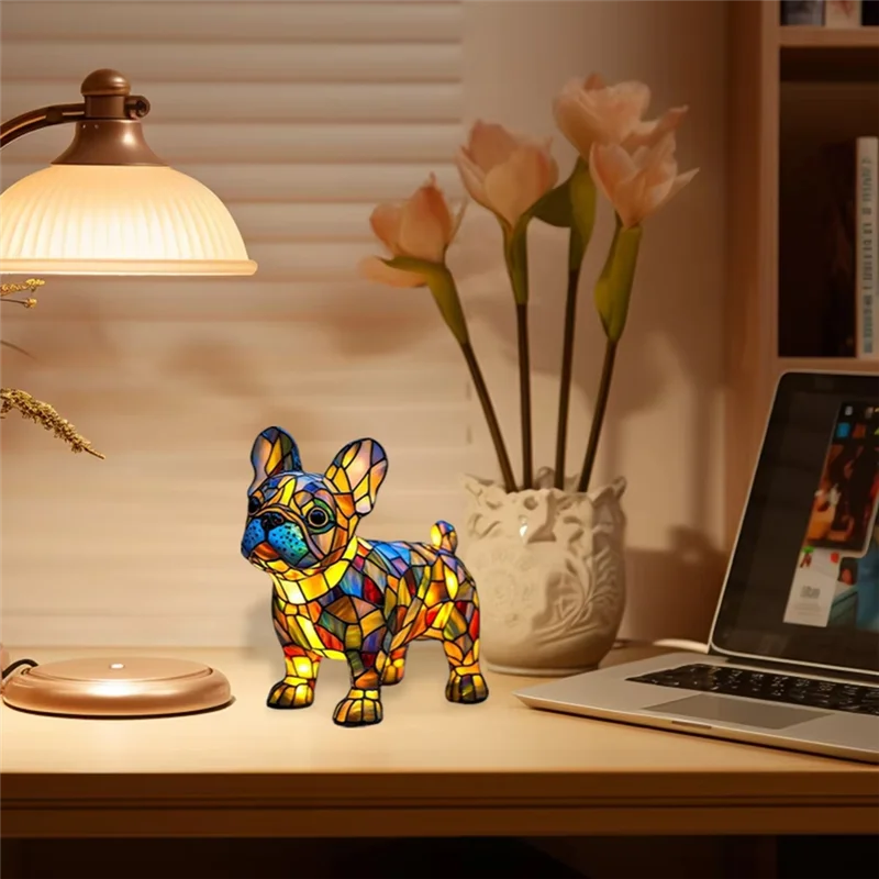 

ABVA-Dogs Lamps, Resin Stained Glass Lamps, Dog Series Art Table Night Light, Cute Pet Vintage Themed Led Table Home Decor