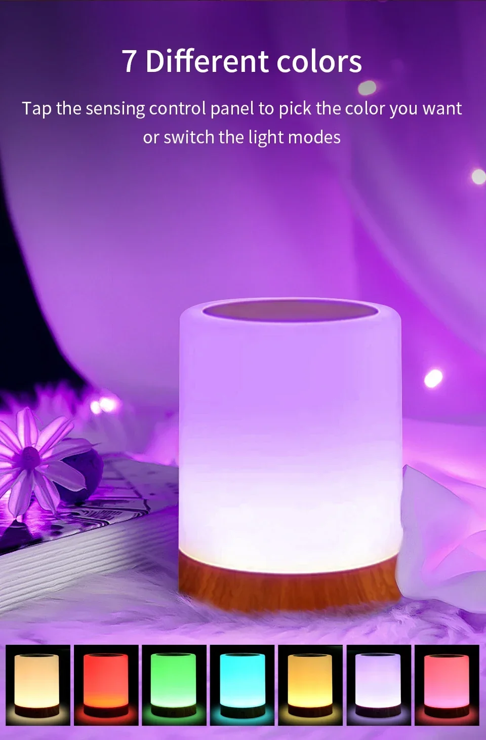 13 Color LED Changing Night Light With Remote Control RGB Touch Dimmable Lamp USB Rechargeable Table Bedside Night Lamp