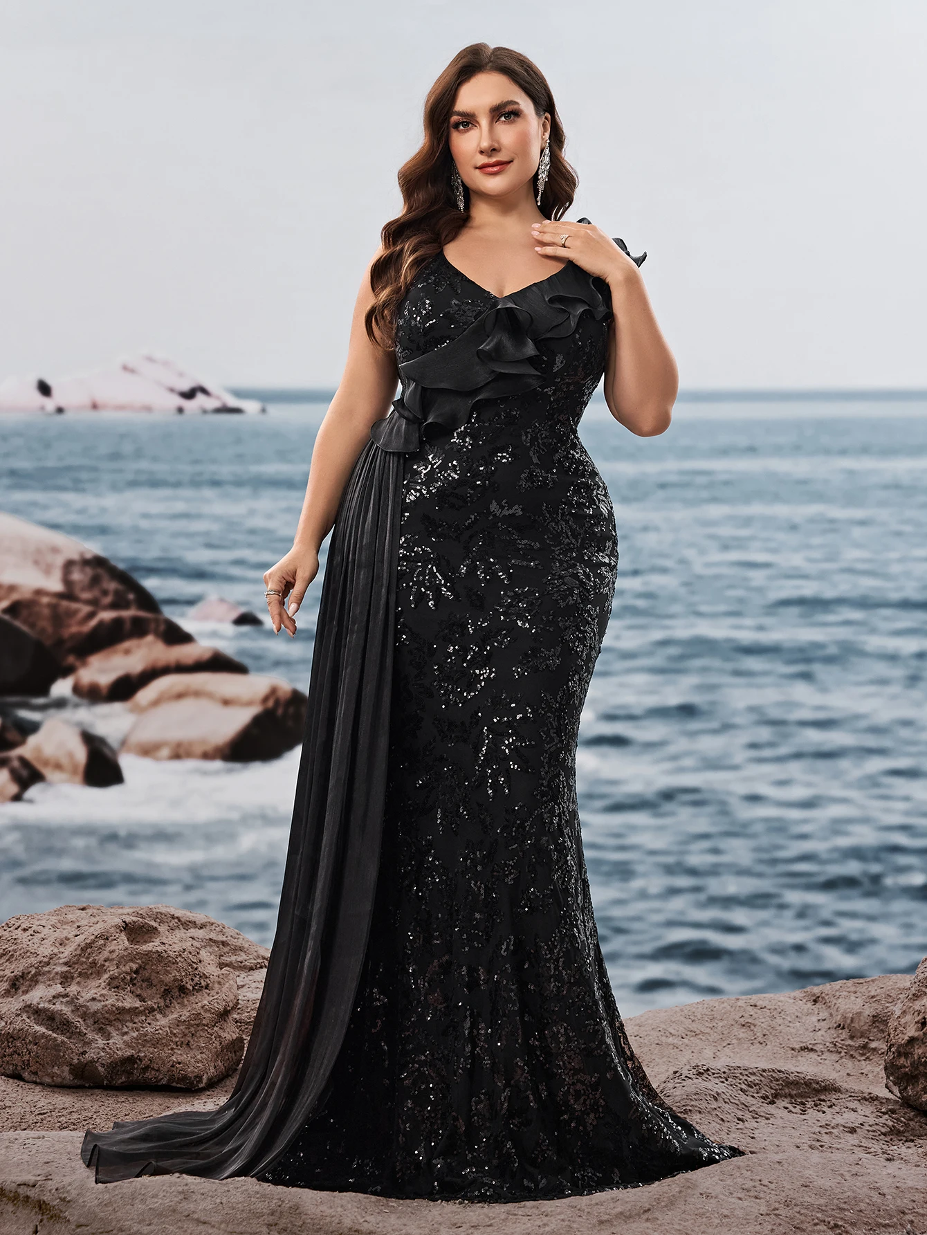 BLUEPLUM luxe col en V profond bordeaux paillettes robe de soirée 2025 invité fête de mariage Maxi robe sirène longue robe de bal femmes