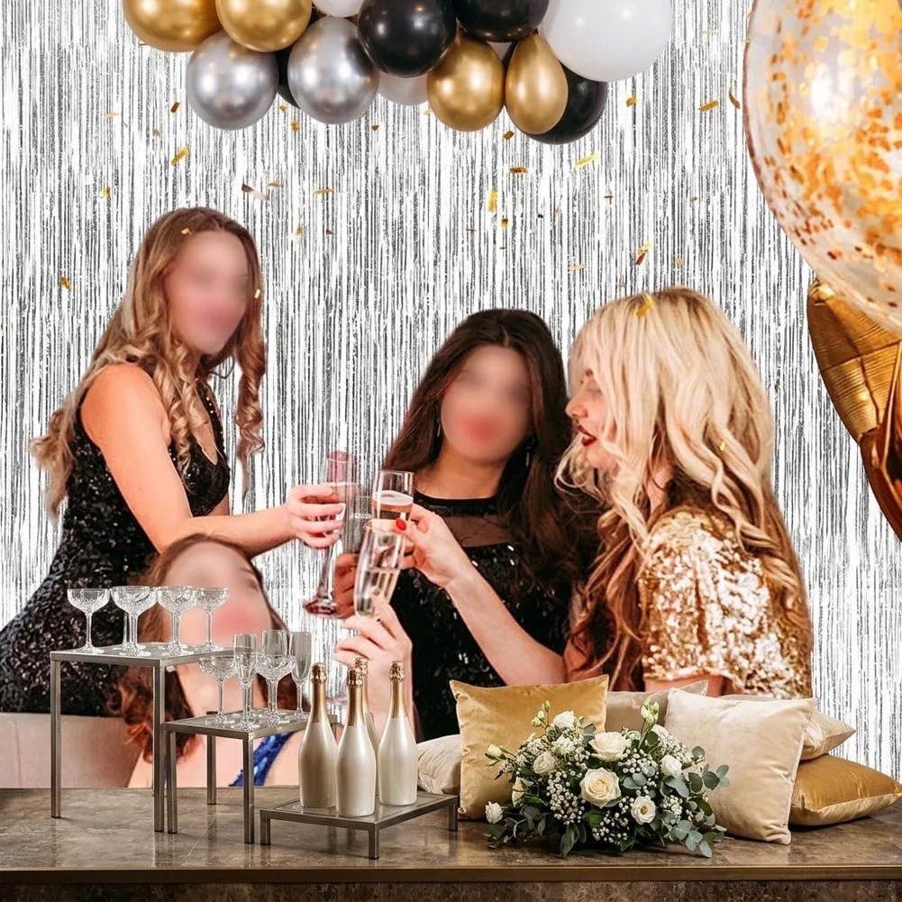 12 Pack Silver Foil Fringe Curtains for Backdrop Decoration Lightweight Reflective Material Suitable for Multiple Event Types