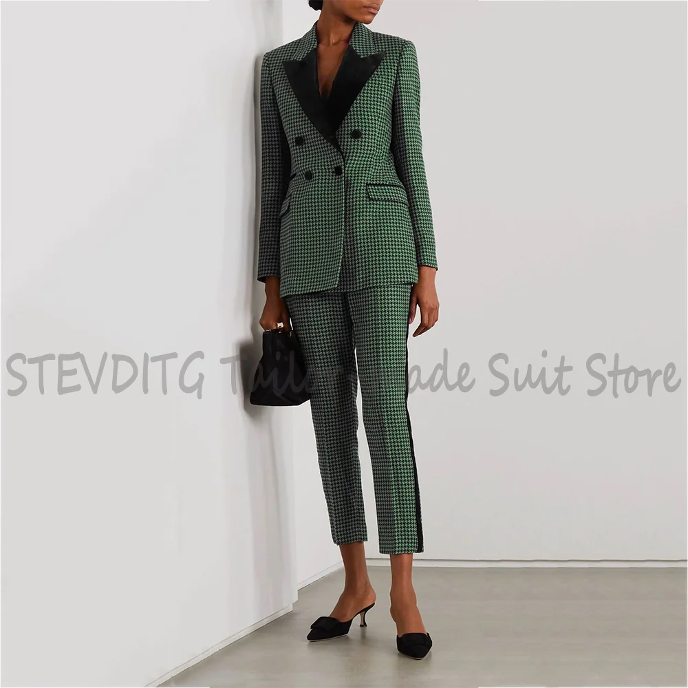 Classic Peak Lapel Women's Suit 2 Pieces Ankle Length Slim Fit Elegant Double Breasted Formal Business Outfit Jacket Pants
