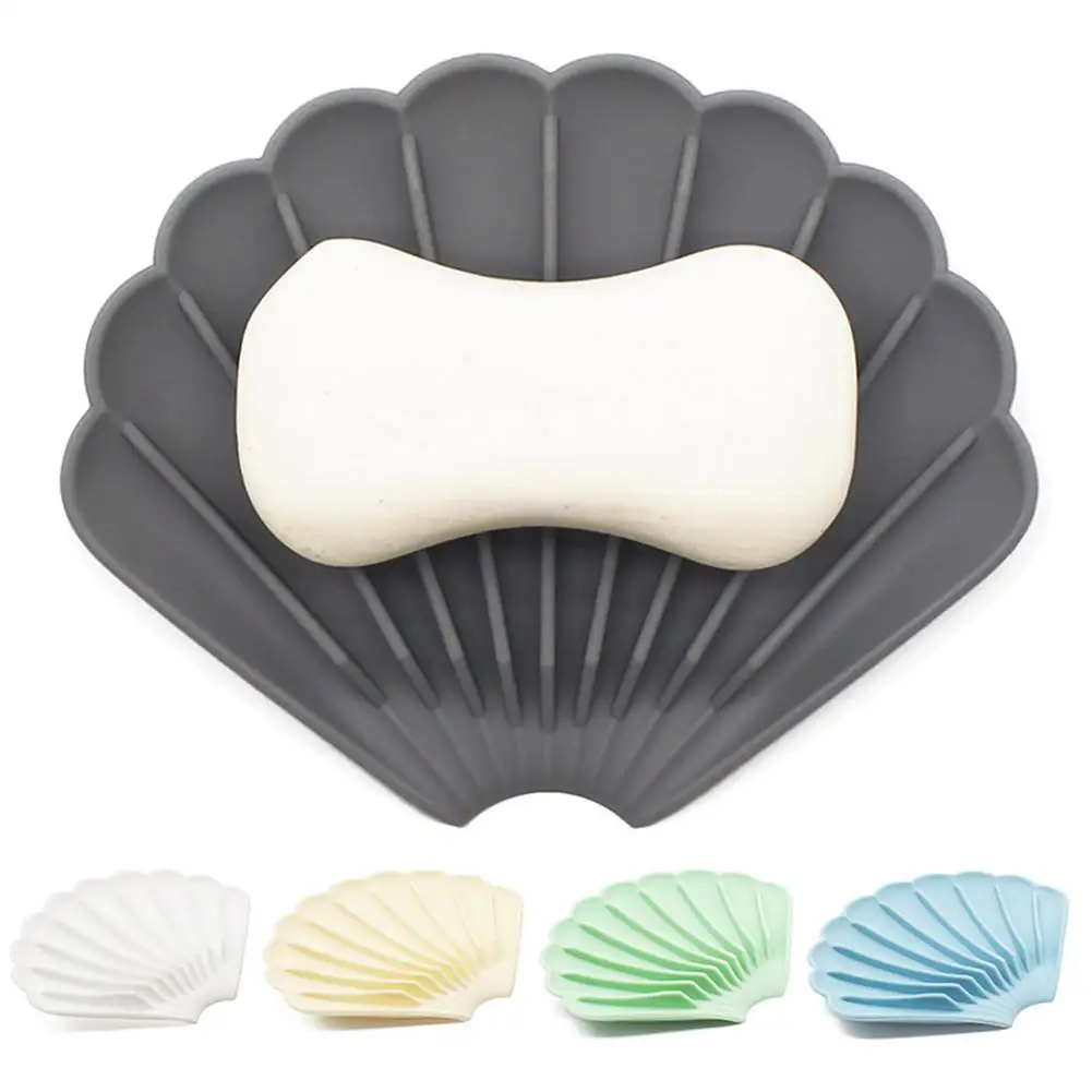 Silicone Soap Dishes Anti-slip Shell Shape Soap Storage Holder Soapbox Plate Tray Portable Soap Dishes Bathroom Supplies