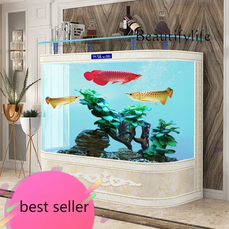 qw NEW N ultra-white glass double arc round large goldfish tank  Fish tank living room household floor-to-ceiling bar counterqw