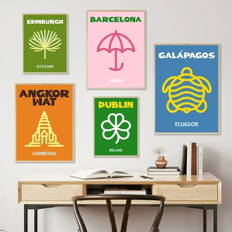مجردة الملونة مدينة السفر كمبوديا شاطئ هاواي جدار الفن الملصقات والمطبوعات صورة لغرفة المعيشة ديكور قماش الطباعة #1