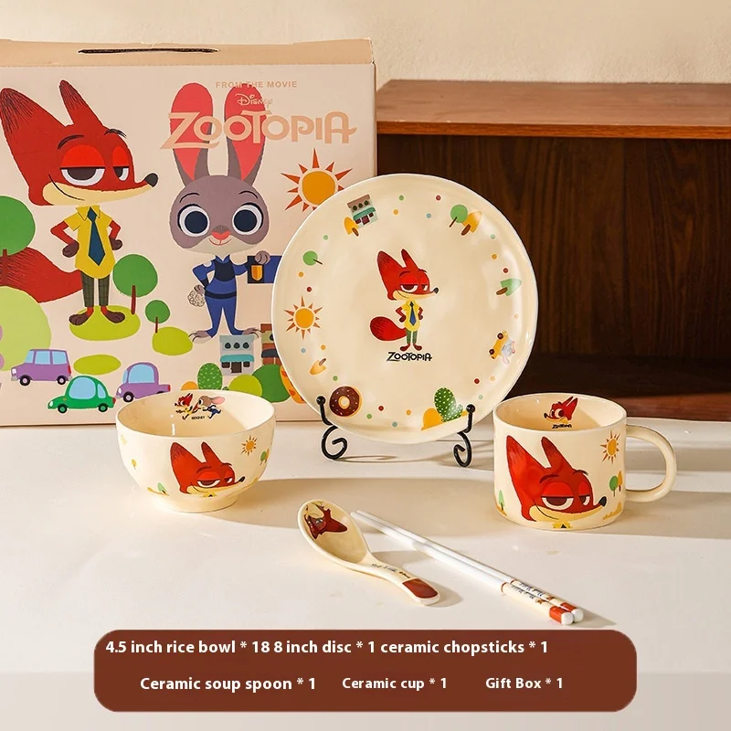 

Disney Anime Zootopia Nick Judy One Person Eating Cartoon Tableware Bowl Set Color Box Set Household Bowl And Plate Gifts