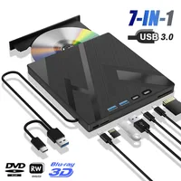 Unidad óptica Bluray externa 7 en 1 para ordenador portátil USB 3,0 tipo C BD DVD reproductor de CD-RW grabadora portátil con ranura para tarjeta SD/TF