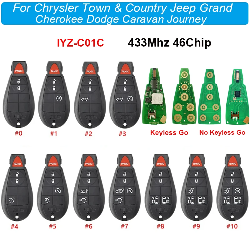 

Keyless go For 2011-2019 Chrysler Dodge Caravan Jeep Grand Cherokee Smart Car Key M3N5WY783X 5026591AK IYZ-C01C 433Mhz 46Chip